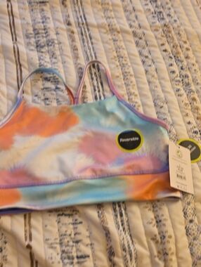 Athletic Works Girls' Reversible Pastel Tie-Dye Sports Bra - Blue, Pink, Orange